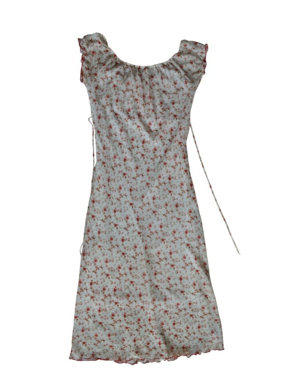 Vintage Y2K Monteau Red White Micro Floral Maxi Dress Womens Size XS Cottagecore - Picture 7 of 8